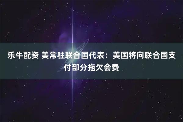 乐牛配资 美常驻联合国代表：美国将向联合国支付部分拖欠会费